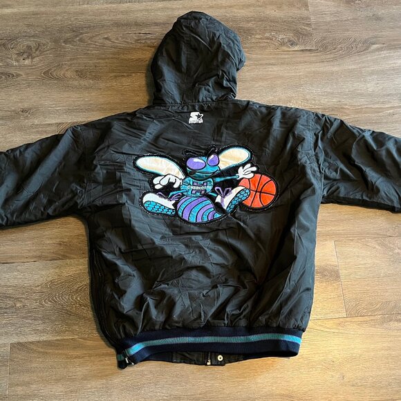 Vintage Charlotte Hornets Starter Jacket 90s Puffer Mens Large Black- Size Large - Picture 5 of 6
